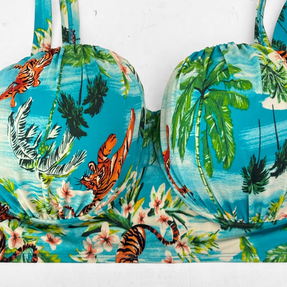 Torrid Retro Underwire Ruched Bikini Top Tiger Tropic Plus Size 4X DD/F‎ Pinup - Picture 5 of 9
